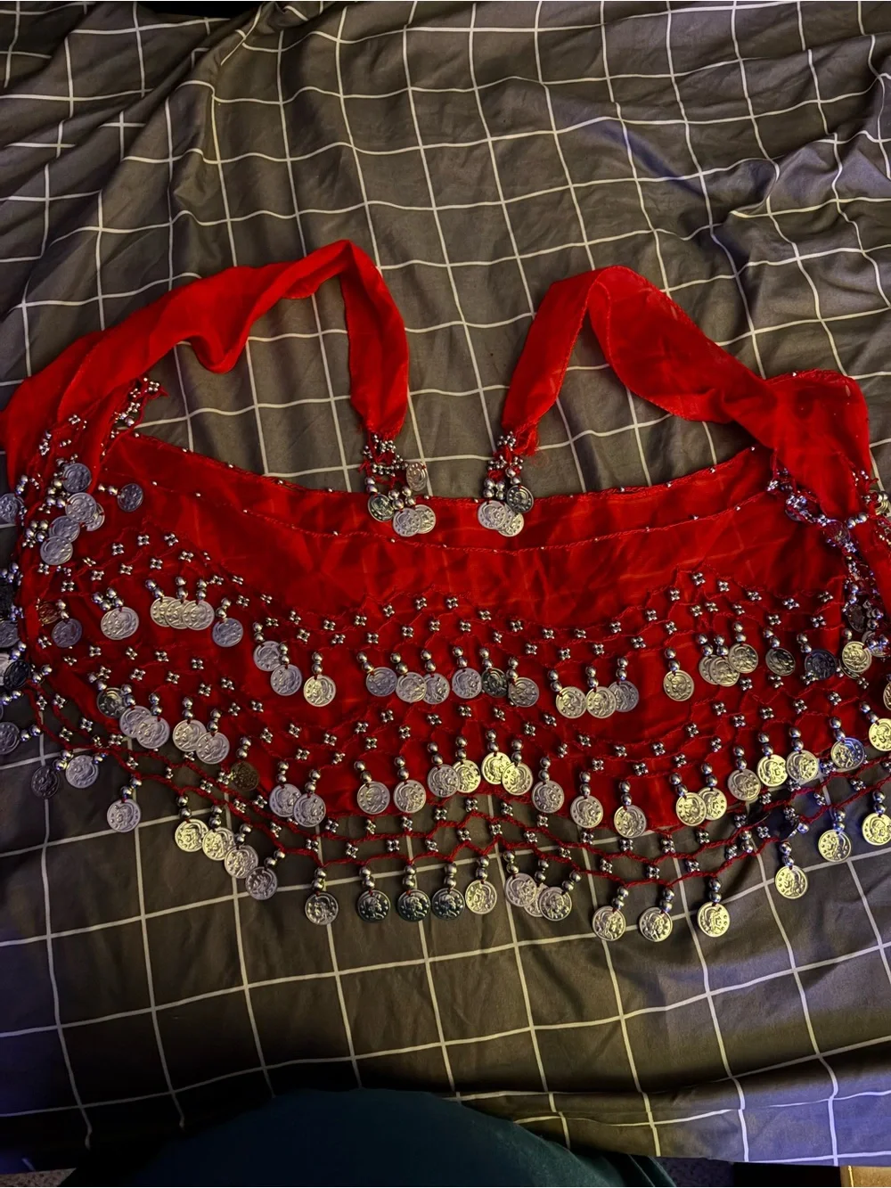Red Coin Fringe Belly Dance Hip Scarf